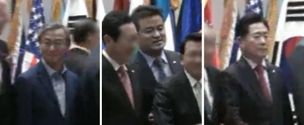 전재수-임종성-김규환, 통일교 해저터널 행사장에 나란히