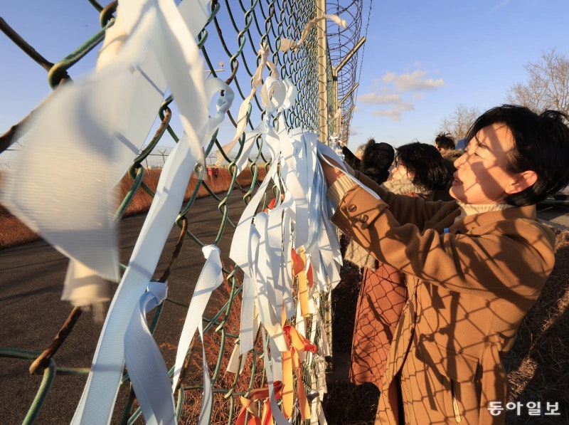 무안공항에 나부낀 파란 리본 1229개… “진상 규명이 위로”