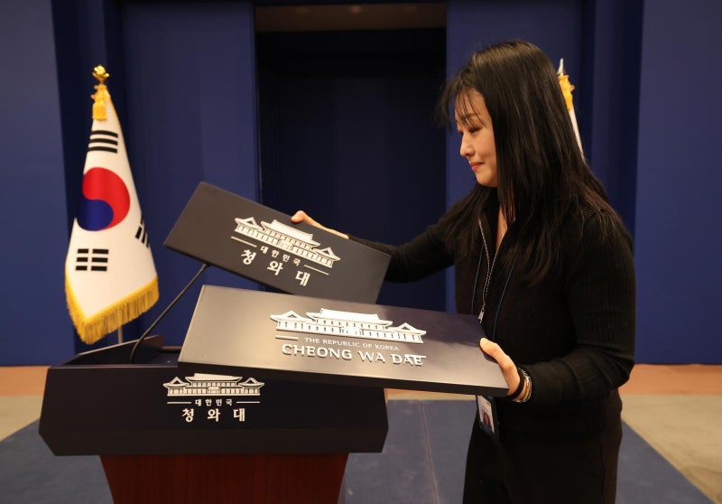 다시 청와대로… 업무 준비하는 춘추관 브리핑룸