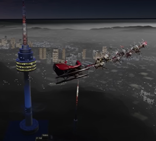  성탄절 전날인 24일(현지 시간) 북미항공우주방위사령부(NORAD)가 서울 남산타워를 지나는 산타클로스 썰매의 모습을 공개했다.NORAD 홈페이지 캡처