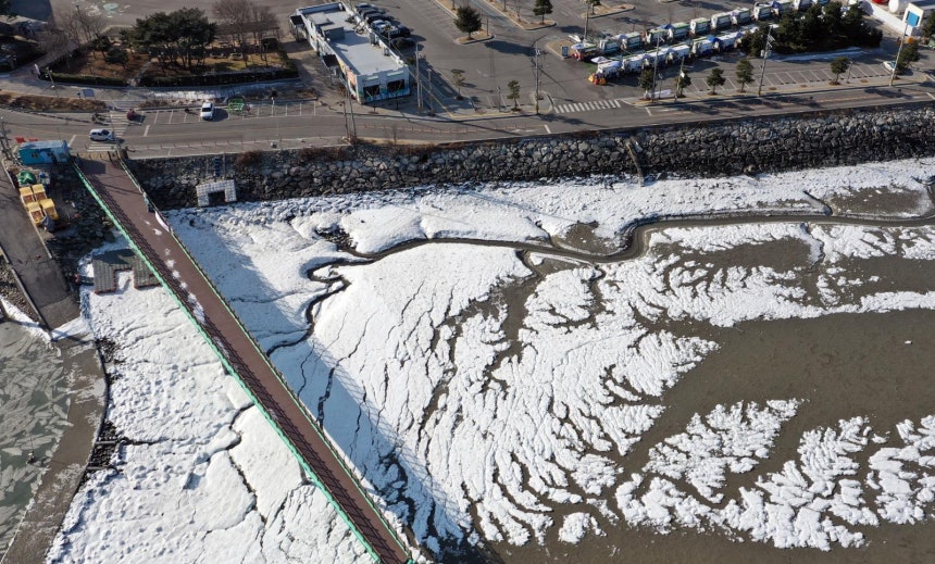 ‘1년 중 가장 춥다’는 절기상 대한(大寒)인 20일 경기 화성시 서신면 궁평항 인근의 갯벌이 얼어있다.기상청은 이번 한파가 21~22일까지 이어지며 절정에 달할 가능성이 크다고 보고 있다.2026.1.20/뉴스