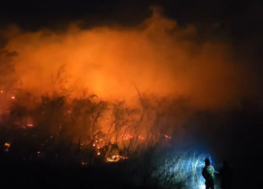 22일 오후 7시 22분쯤 강원 고성군 토성면에서 산불이 발생해 주민 대피 조치가 이뤄진 가운데 소방 당국이 대응 2단계 발령하고 인력과 장비를 동원해 진화 작업을 벌이고 있다. 강원도소방본부 제공