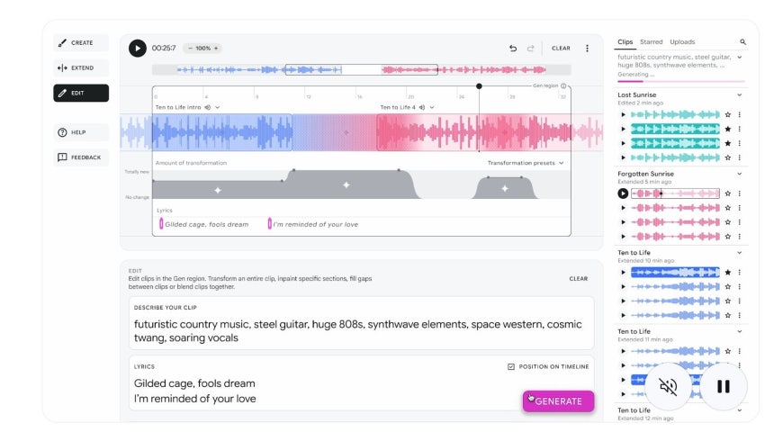 뮤직 AI 샌드박스의 인터페이스 애니메이션 / 출처=구글