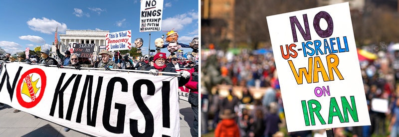 “전쟁 반대, No kings!”… 美 전역서 ‘반전시위’