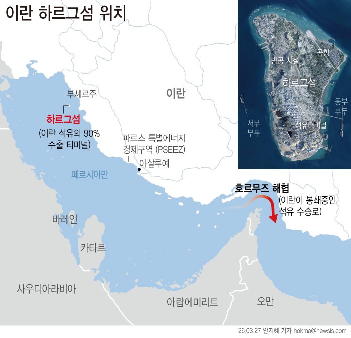 이란의 핵심 원유 수출 거점인 하르그섬. [서울=뉴시스] 