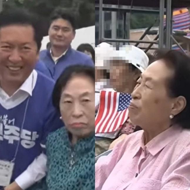 정청래 유세 갔던 전원주, 이번엔 전한길 집회서 포착
