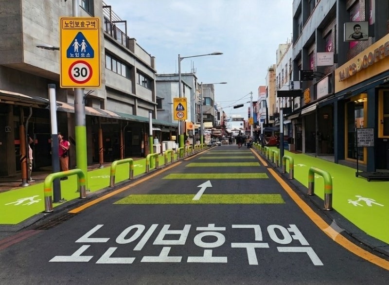 “바닥이 형광 녹색이면 노인 보호 구간” 제주서 첫 시범사업