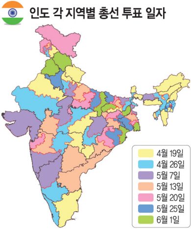 인도 유권자 10억명 105만곳서 44일간 ‘지상 최대의 선거’