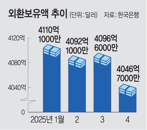 한달새 -50억달러… 외환보유액 5년만 최저