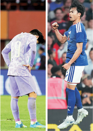 다 같은 스리백인데… 韓 우왕좌왕, 日 일사불란