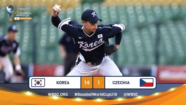 <b>야구</b> U-18 대표팀, <b>월드컵</b> 조별리그서 체코에 14-1 대승