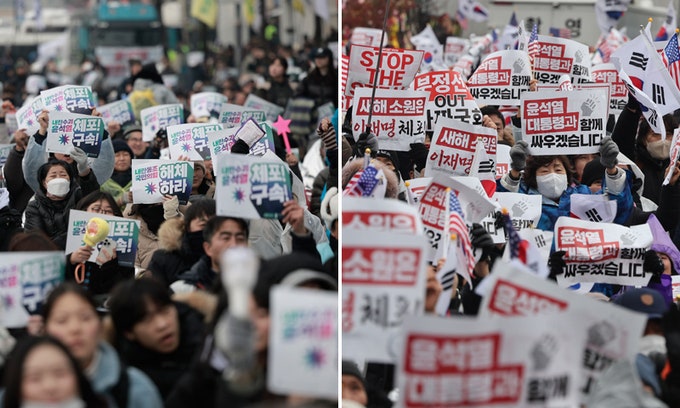 강설에도 <b>관저</b> 앞 尹 체포 <b>찬반 집회</b> 계속 [탄핵 정국]