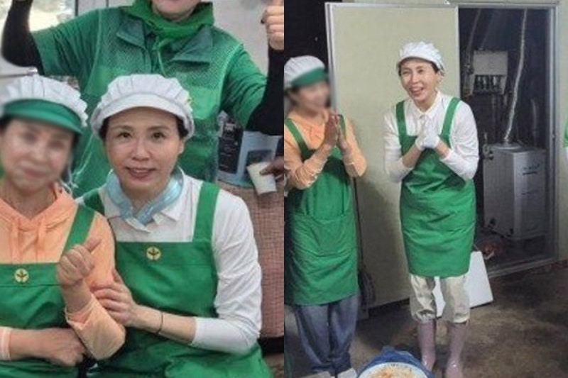 “직접 오이냉국 주셨다”…앞치마 두른 <b>김혜경 여사</b>, <b>수해</b>현장서 배식...