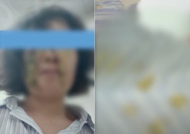 어린이집 교사 B씨의 얼굴과 옷에 인분이 묻어 있는 모습. /SBS뉴스 유튜브 영상