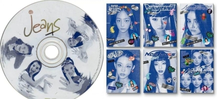 진스의 CD 디자인과 뉴진스 1집 블루북 앨범 커버에 청바지 체크무늬가 오버레이로 적용됐다는 점도 공통점으로 꼽혔다.  /온라인 커뮤니티
