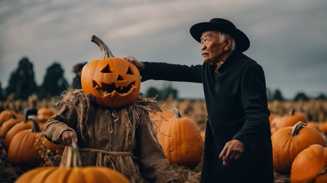 권한슬 감독이 생성형 인공지능(AI)으로 만든 영화 ‘원 모어 펌킨’의 한 장면. 권 감독은 배우, 실사 촬영, 컴퓨터 그래픽(CG) 작업 없이, 무료로 사용할 수 있는 AI만으로 영화를 제작했다./영화 ‘원 모어 