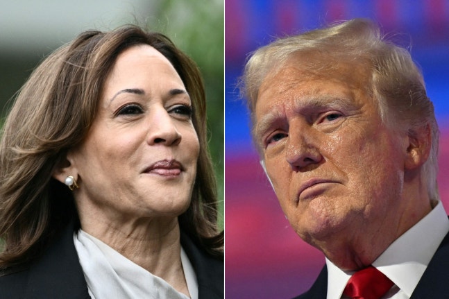 Democratic presidential candidate Kamala Harris (left) and Republican presidential candidate Donald Trump, former U.S. President. / AFP Yonhap News