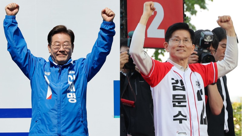 <b>이재명</b> 49.5%, <b>김문수</b> 38.2%, <b>이준석</b> 5.7%…후보 등록 후 첫 조사