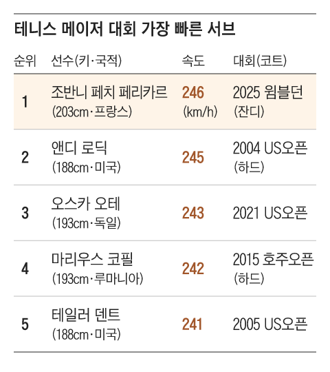 시속 246㎞… 잔디 코트서 더 위력적인 강서브