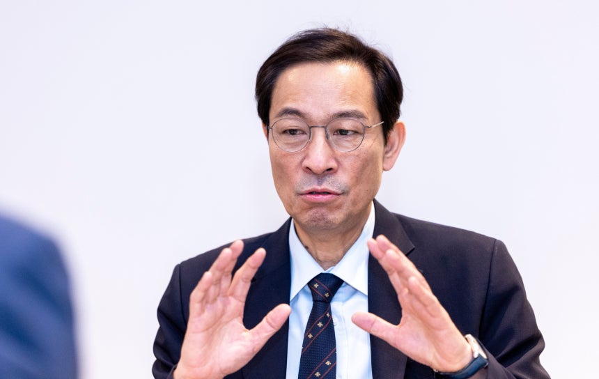 2025년 9월 12일 서울 중구 조선일보 조이. 우상호 정무수석이 본지와 인터뷰를 갖고 있다.  /김지호 기자