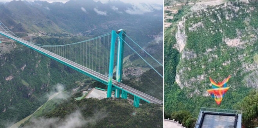 중국 화장협곡대교에 설치된 줄없는 번지점프./ 바이두