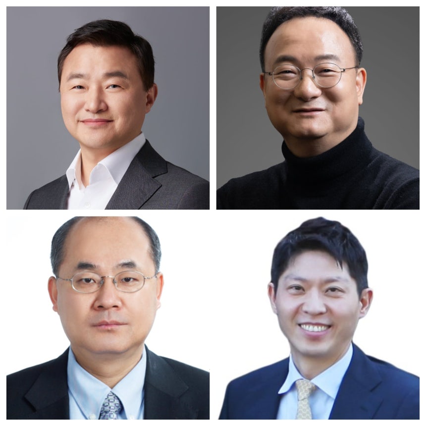 한국한림공학원 2026년 신입 정회원에 선정된 이들.왼쪽 위부터 시계방향으로 노태문 삼성전자 DX부문 대표,문혁수 LG이노텍 대표,손훈 KAIST 교수,최재원 부산대학교 총장.