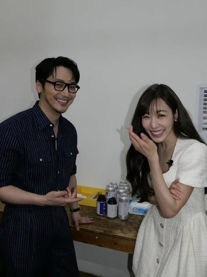 Tiffany Young at production presentation wearing sparkly outfit