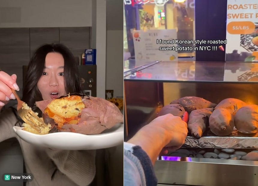 군고구마 먹는 미국 인플루언서 /틱톡 'vivecachow'