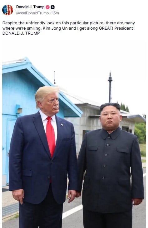 <b>트럼프</b>, 김정은 <b>사진</b> 올리고 “우린 아주 잘 지내”