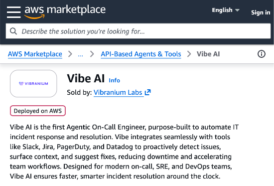  아마존 AWS 마켓플레이스에 적용되기 시작한 바이브AI (바이브래니움랩스 제공)