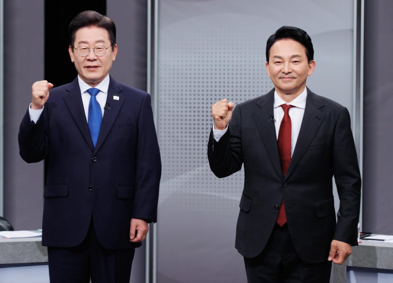 인천 계양을 총선 후보자 토론 나선 <b>이재명 원희룡</b>