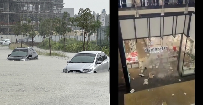 아랍에미리트(UAE) 두바이에 기록적인 폭우가 쏟아지며 도로와 주택, 쇼핑몰 등이 물에 잠겼다. 로이터=연합뉴스, 'X' 캡처