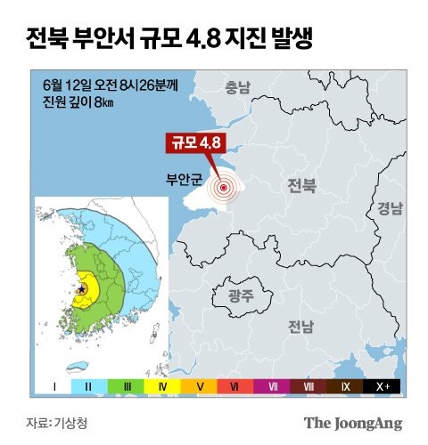 전북 <b>부안</b>서 <b>규모</b> 4.8 <b>지진</b>…올해 최대 <b>규모</b>