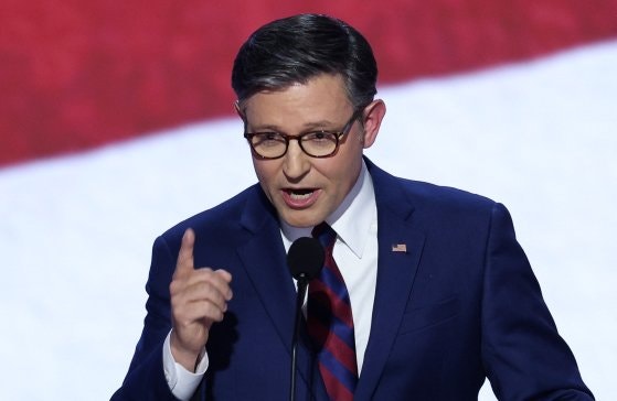 Mike Johnson, the Speaker of the U.S. House, speaks at the Republican National Convention (RNC) held at the Pfizer Forum in Milwaukee, Wisconsin on the second day of the event on the 16th (local time). Reuters=Yonhap