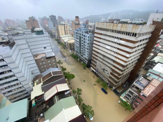 The southern Kaohsiung area in Taiwan submerged in water. AFP=Yonhap