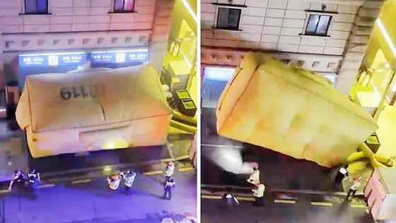 On the 22nd, a fire broke out at a hotel in Bucheon, Gyeonggi, resulting in the death of 7 people. An air mattress set up in front of the building (left photo) overturned after one guest jumped off it (right photo), and the next guest who jumped off it landed on the floor and died.
