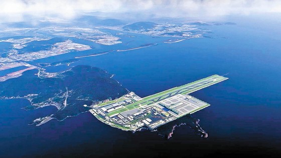 부산광역시 강서구 가덕도 일원에 건설될 예정이던 가덕도신공항 조감도.국토부와 현대건설의 수의계약 절차 중단으로 2029년 개항이 사실상 불가능하게 됐다.[사진 부산시]