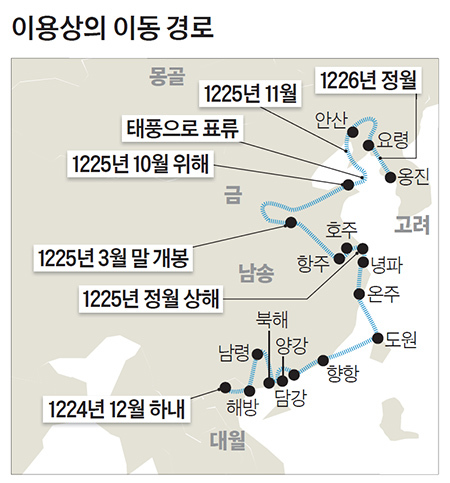 화산이씨 시조 이용상이 베트남(대월)에서 고려로 이동한 경로.중앙포토