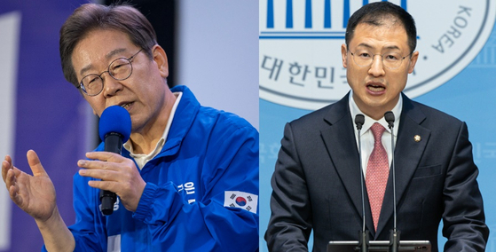 이재명 더불어민주당 대선 후보(왼쪽), 김상욱 의원. 연합뉴스·뉴스1