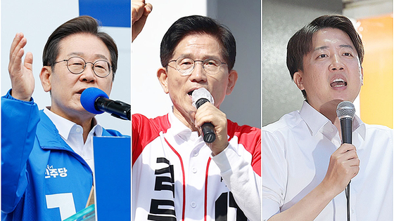  대선 후보인 이재명 더불어민주당 후보(왼쪽부터), 김문수 국민의힘 후보, 이준석 개혁신당 후보. 연합뉴스