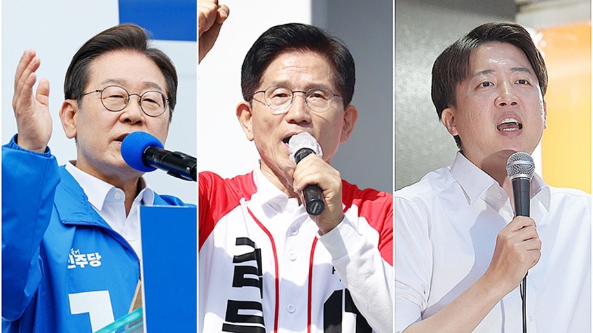 더불어민주당 이재명 후보, 국민의힘 김문수 후보, 개혁신당 이준석 후보. 연합뉴스