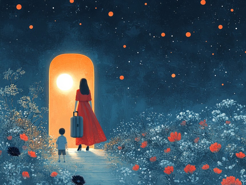 떠나는 엄마의 뒷모습을 바라보는 소년. 미드저니로 그린 일러스트를 일부 수정해 완성했다. 이경희 기자