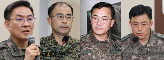 (왼쪽부터)12·3 비상계엄에 가담한 이진우 전 수도방위사령관, 곽종근 전 특수전사령관, 여인형 전 국군방첩사령관, 문상호 전 정보사령관. 연합뉴스·뉴스1