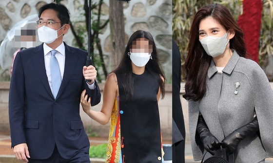 2022년 이재용 삼성전자 회장은 정의선 현대차 회장의 장녀 결혼식에 딸 원주양과 함께 참석했다.{왼쪽) 원주양이 이날 입은 옷이 명품 브랜드 베르사체 원피스로 알려지면서 화제가 됐다. 오른쪽은 이부진 호텔신라 사장
