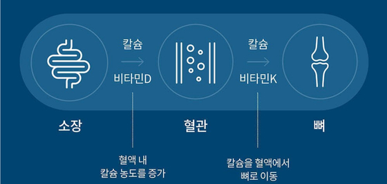 비타민 k2와 비타민 D3가 들어있는 제품이 좋다. 뼛속 칼슘 농도를 증가하고 뼈로 이동 시키는 기능을 가지고 있기 때문이다. [그래픽] 에이스바이옴 