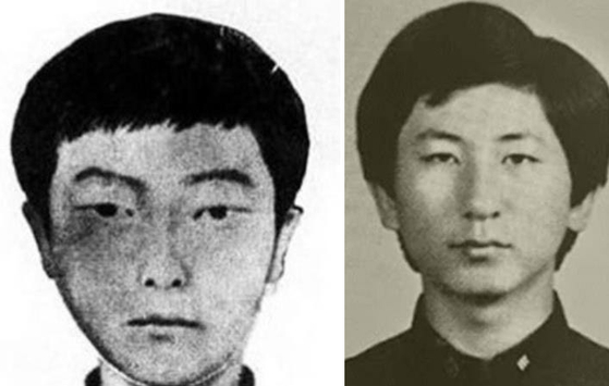  이춘재 몽타주(왼쪽)와 고등학교 졸업사진. 사진 연합뉴스
