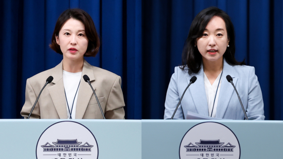 왼쪽부터 대통령실 안귀령 부대변인과 전은수 부대변인. 연합뉴스