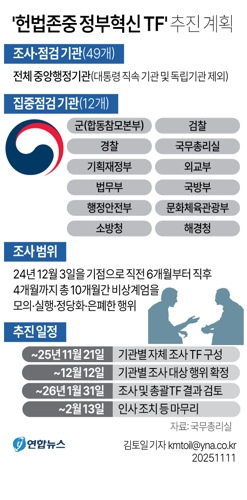 '헌법존중 정부혁신 TF' 추진 계획. 연합뉴스
