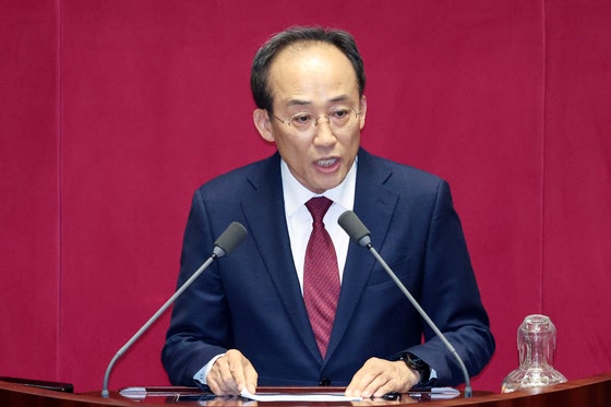 추경호 국민의힘 의원이 27일 국회 본회의장에서 자신의 체포동의안 표결을 앞두고 신상발언을 하고 있다. 김성룡 기자