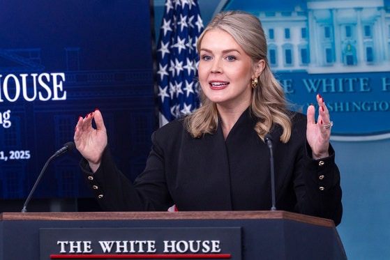 캐롤라인 레빗 미국 백악관 대변인이 11일(현지시간) 미 워싱턴 DC 백악관에서 열린 언론 브리핑에서 취재진 질문에 답변하고 있다.EPA=연합뉴스